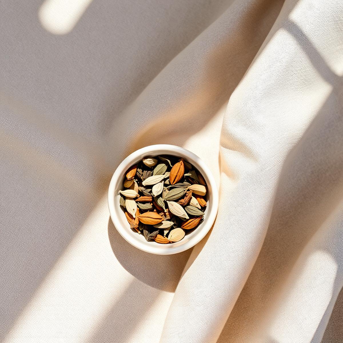 Chinese medicinal herbs in a ceramic bowl used in herbal prescriptions